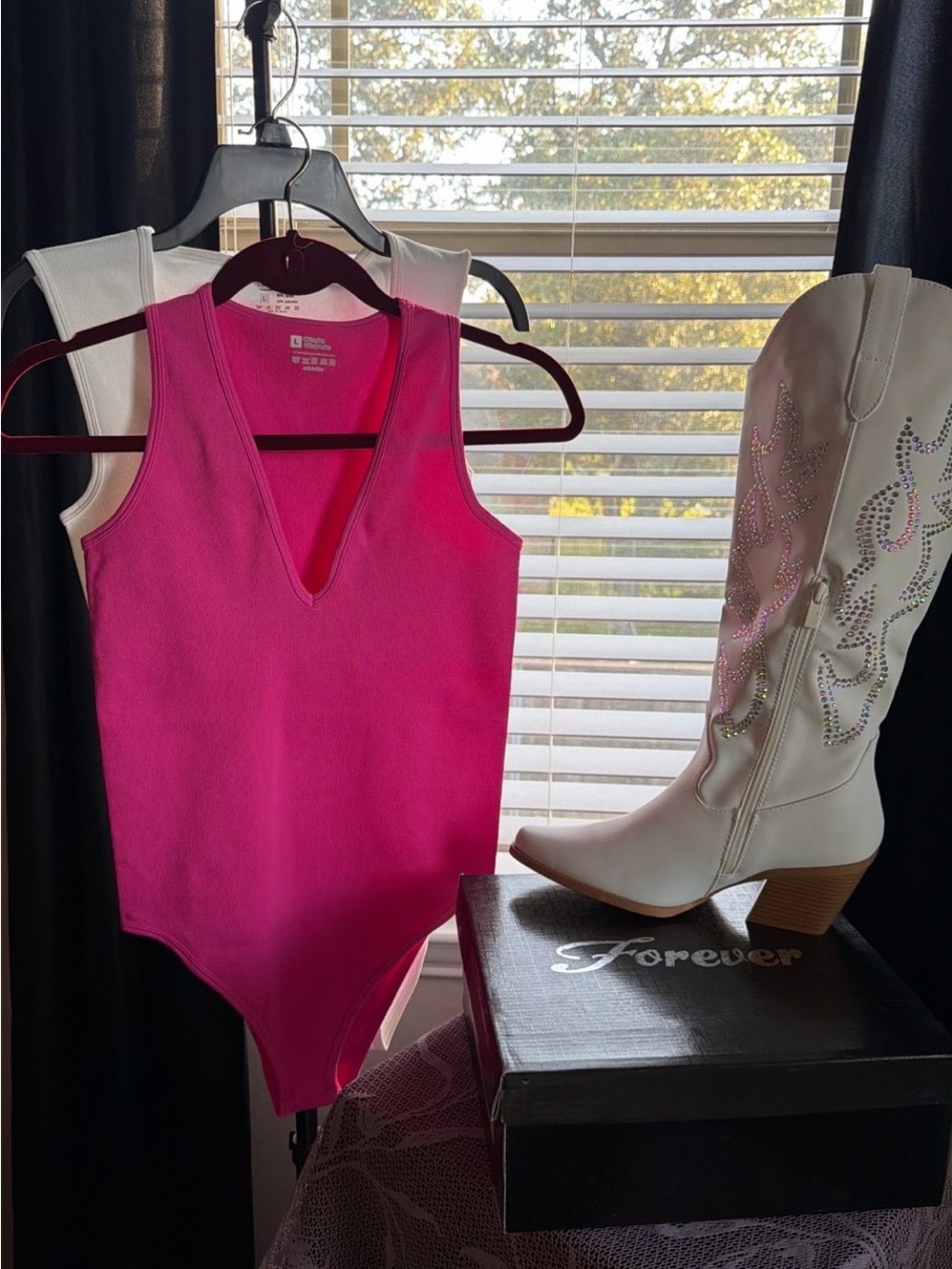 OQQ Bodysuit Bundle + Forever Rhinestone Western Boots
